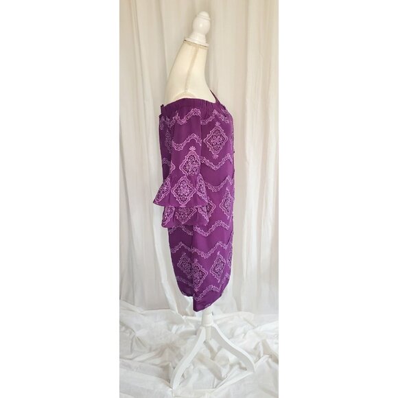 Boston Proper Womens Off Shoulder Dress Size Sm Purple Metallic Lace Bell Sleeve - Picture 5 of 16
